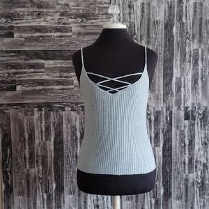 American Eagle Criss Cross Knit Top Grey Large EUC